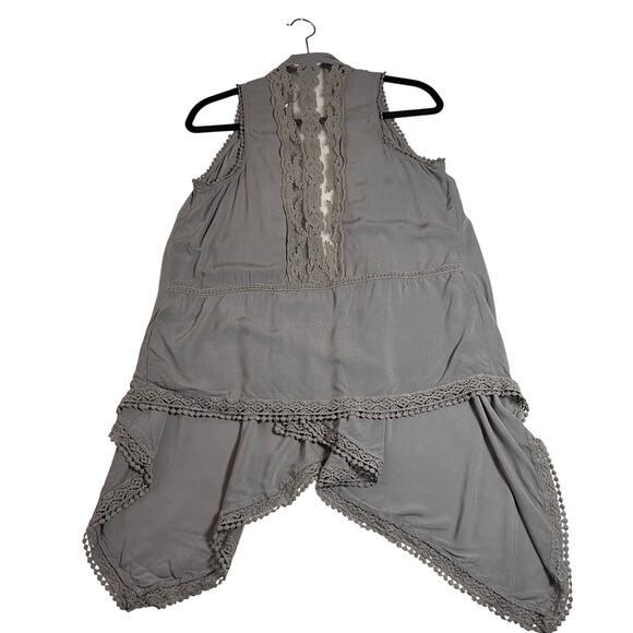 Knox Rose Open Front Crochet Trim High Low Hem Vest Size X-Small Boho Western - Picture 2 of 6